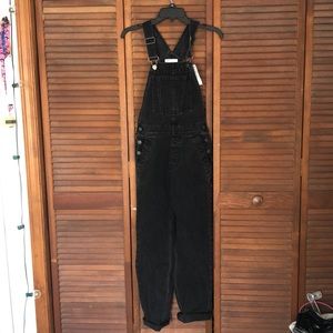 Black denim overalls